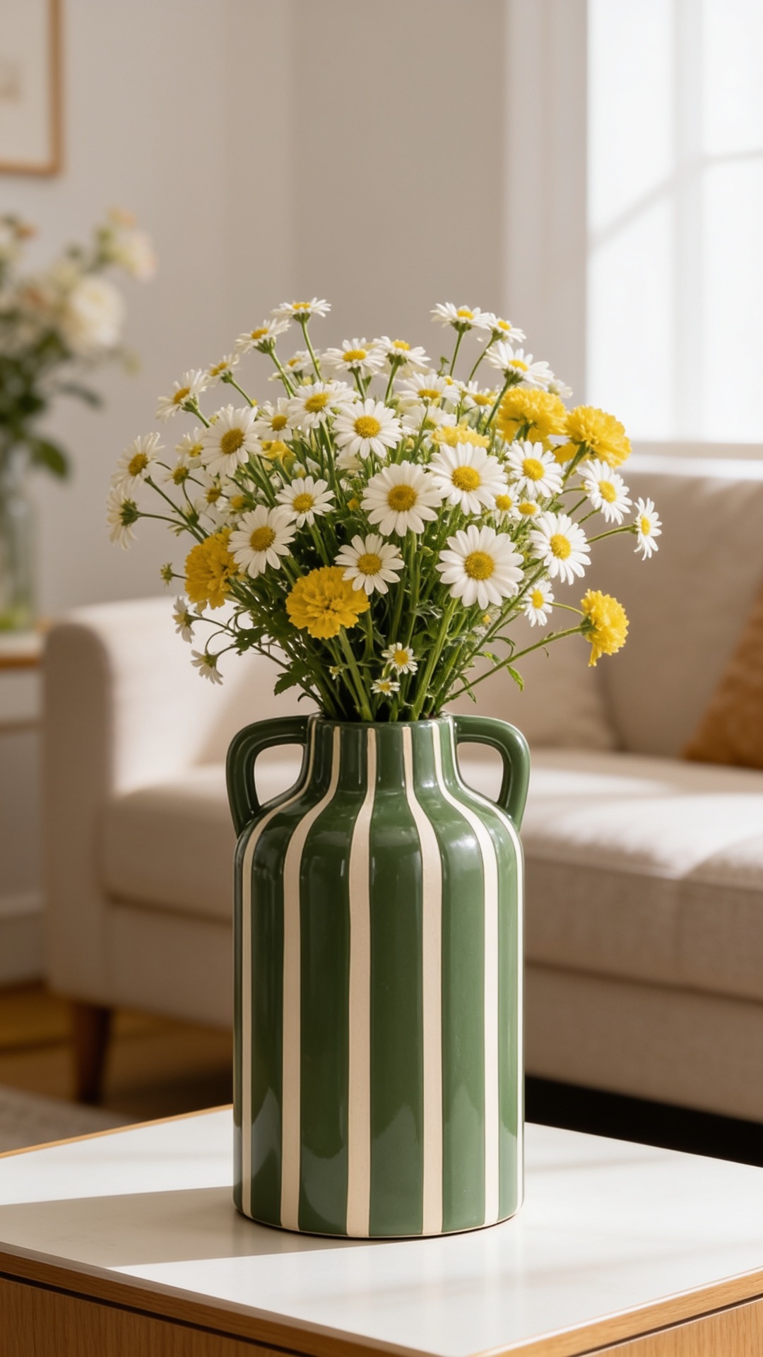 Striped Ceramic Vase with Handles
